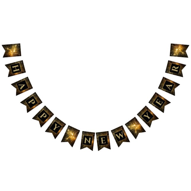 Happy New Year Festive Golden Fireworks Bunting (All)