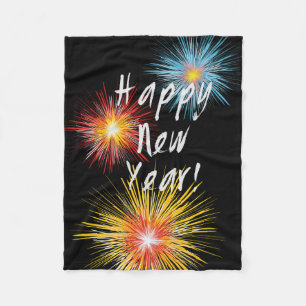 Happy New Year Firework Fleece Blanket