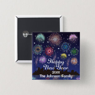 Happy New Year Fireworks 15 Cm Square Badge