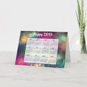 Happy New Year Fireworks 2019 Calendar Card