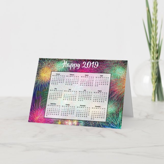 Happy New Year Fireworks 2019 Calendar Card (Front)