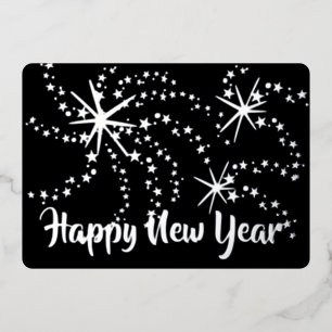 Happy New Year Fireworks 5 x 7 Back Photo Foil Holiday Card