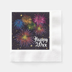 Happy New Year Fireworks and Stars Party Napkin