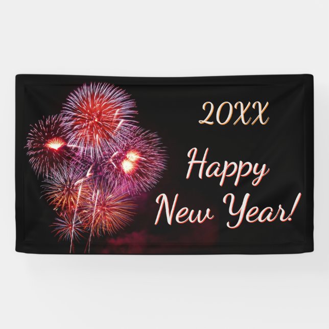 Happy New Year Fireworks Celebration Party Banner (Horizontal)