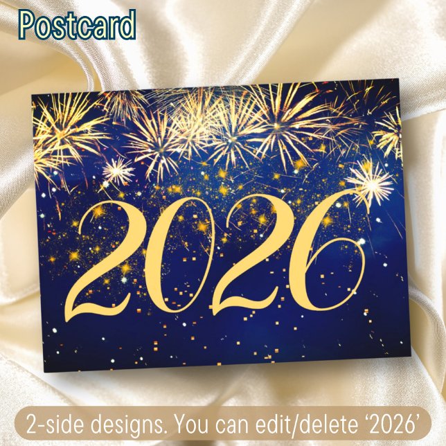 Happy New Year Fireworks Christmas 2 Side Design Holiday Postcard (Creator Uploaded)