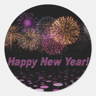 Happy New Year fireworks Classic Round Sticker