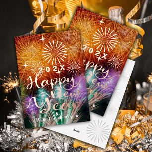 Happy New Year Fireworks Foil Holiday Card