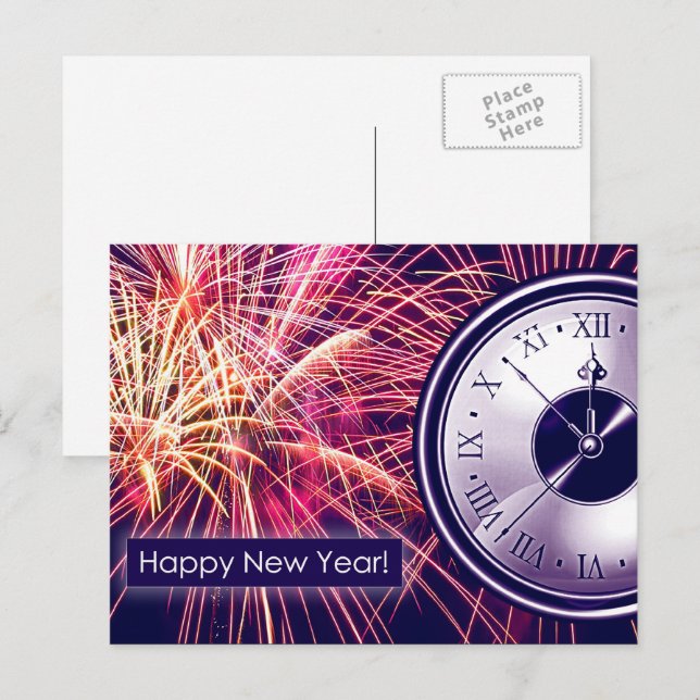 Happy New Year. Fireworks  Holiday Postcard (Front/Back)