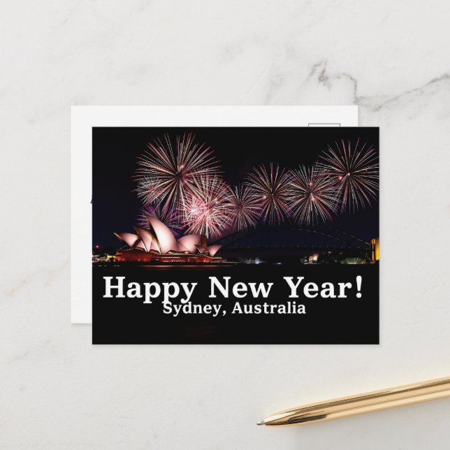 Happy New Year Fireworks in Sydney Australia Postcard (Front/Back In Situ)
