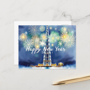 Happy New Year Fireworks Over Dubais Skyline Postcard