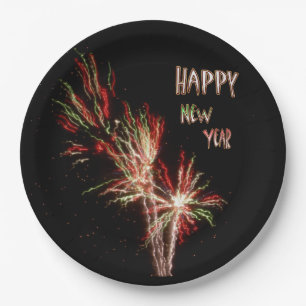 Happy New Year Fireworks Paper Plate