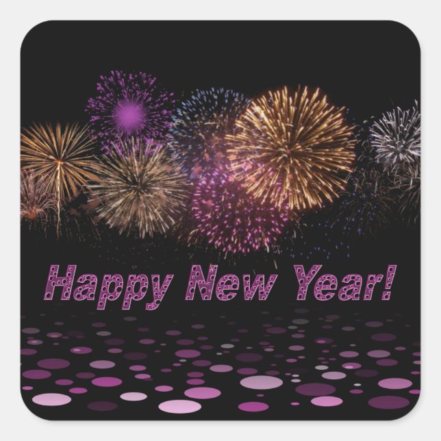 Happy New Year fireworks Square Sticker (Front)