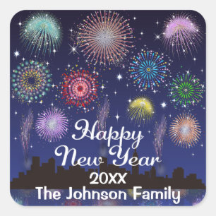 Happy New Year Fireworks Square Sticker