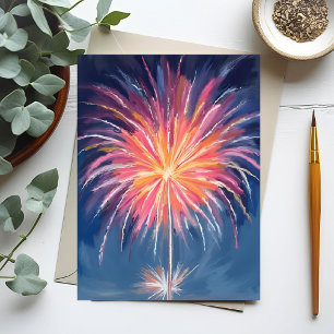 Happy New Year Fireworks   Watercolor Holiday Postcard