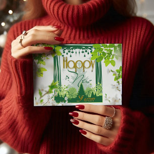 Happy new year Floral green POSTCARD