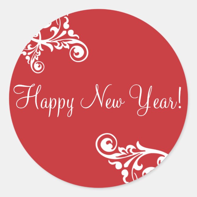 Happy New Year Flourish Envelope Sticker Seal (Front)