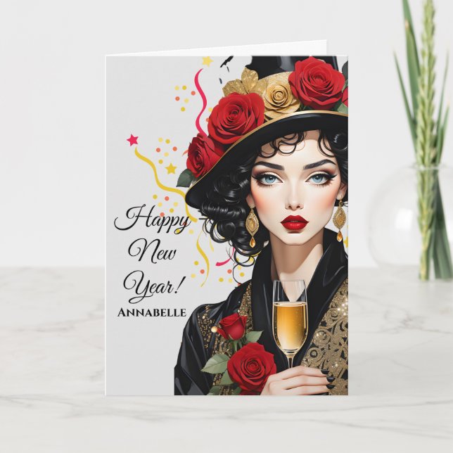 "Happy New Year" Folded Announcement Card (Front)