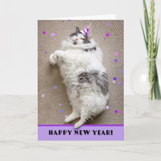 Happy New Year For Anyone Fat Cat Humour  Holiday Card (Front)