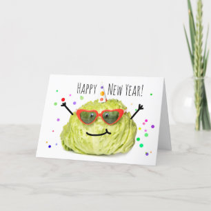 Happy New Year For Anyone Lettuce in Party Hat Holiday Card