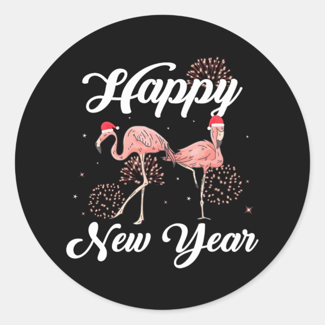 Happy New Year for Flamingo Lover New Years Day Classic Round Sticker (Front)