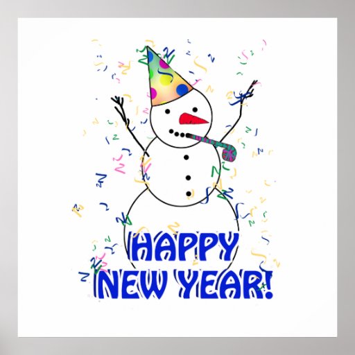 Happy New Year from the Celebrating Snowman Poster | Zazzle