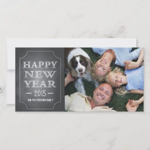 Happy New Year Fun Black Chalkboard Photo Card