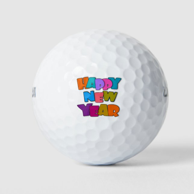 Happy New Year fun Cartoon Colourful Greeting Golf Balls (Front)