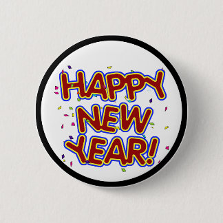 Happy New Year - Fun Red Text With Confetti 6 Cm Round Badge