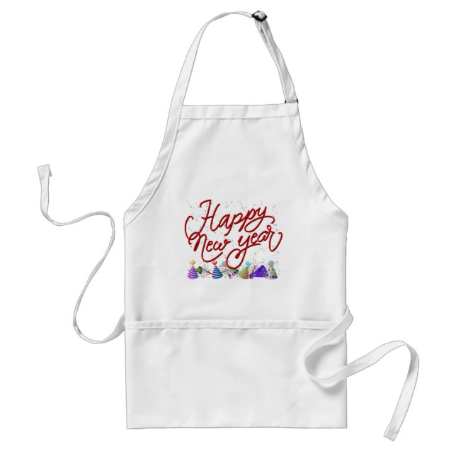 Happy New Year - Fun Red Text With Confetti Standard Apron (Front)