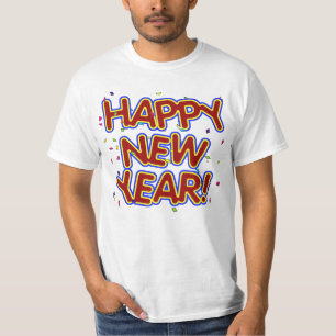 Happy New Year - Fun Red Text With Confetti T-Shirt