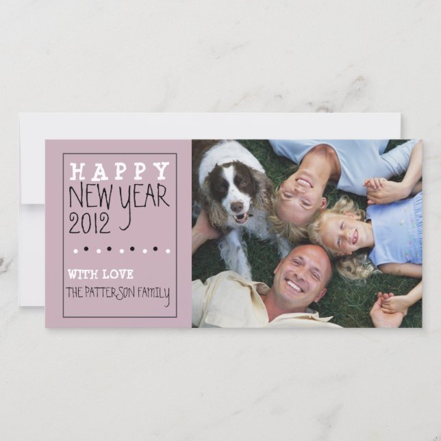 Happy New Year Fun Sketch Purple Black White Holiday Card (Front)
