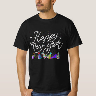 Happy New Year - Fun White Text With Confetti T-Shirt