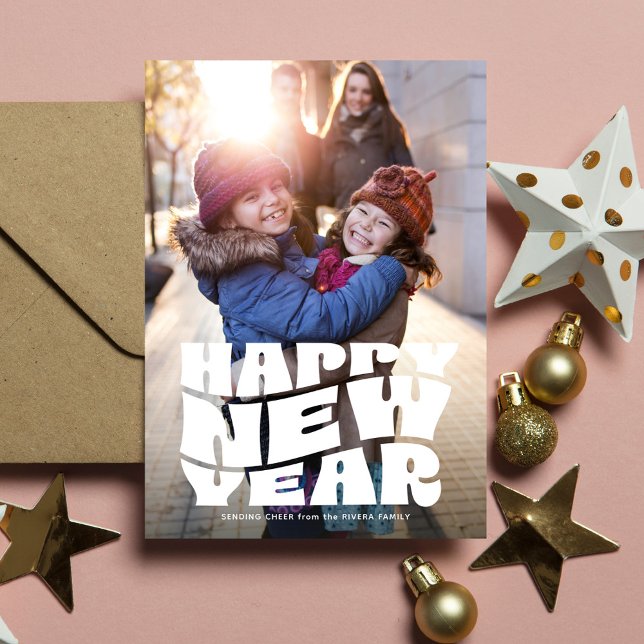 Happy New Year funky fun retro family photo Holiday Card (Creator Uploaded)