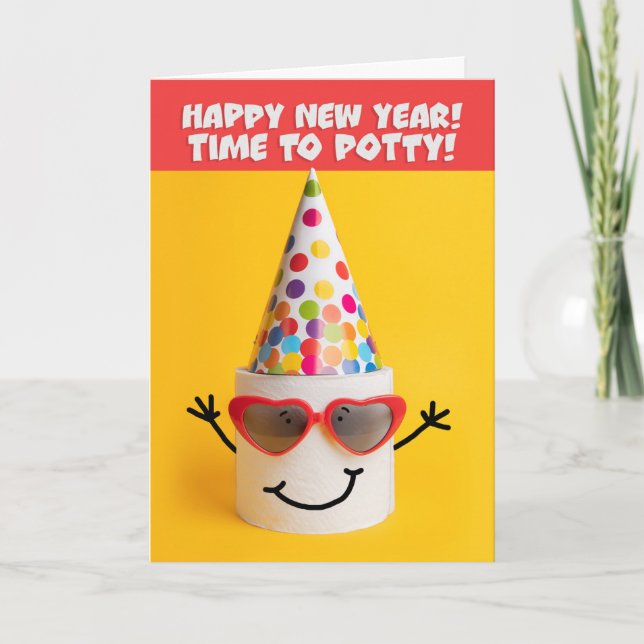 Happy New Year Funny Toilet Paper Humor Holiday Card (Front)