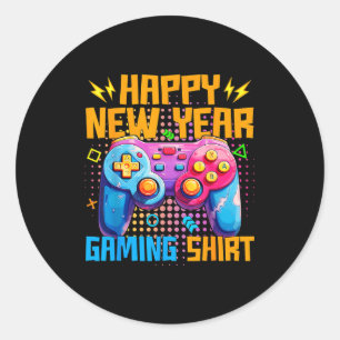Happy New Year Gaming Shirt Colorful Video Game Lo Classic Round Sticker
