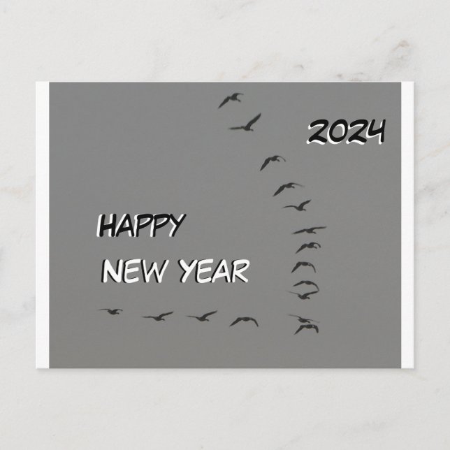 Happy New Year Geese Cust. Text Postcard (Front)