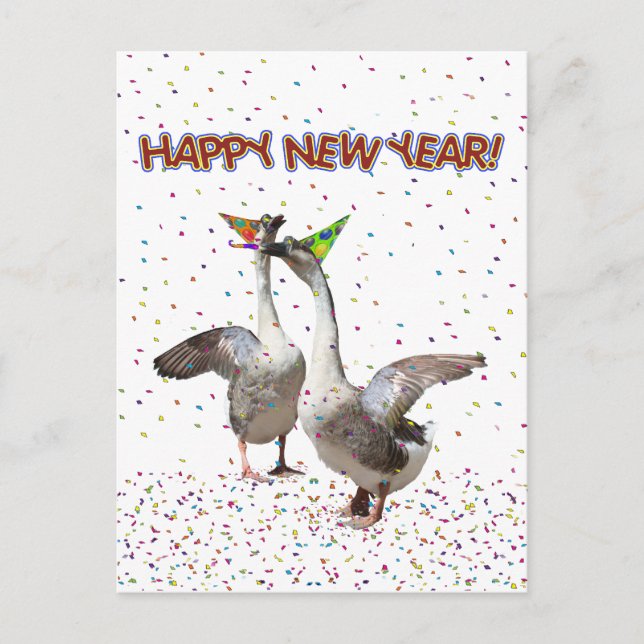 Happy New Year Geese Holiday Postcard (Front)