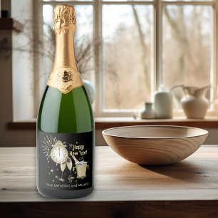 Happy New Year Gift Custom Gold Glitter  Sparkling Wine Label