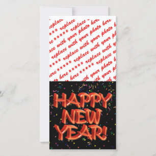 Happy New Year Glassy Red Text Holiday Card