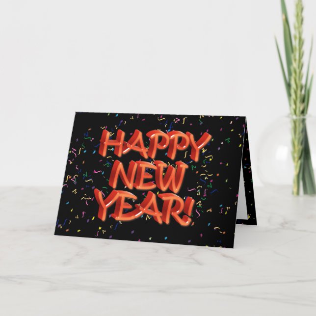 Happy New Year Glassy Red Text Holiday Card (Front)