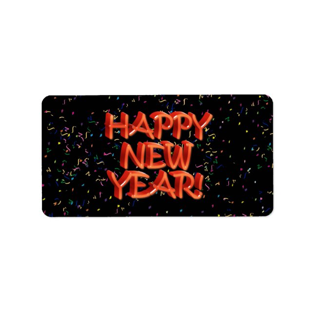 Happy New Year Glassy Red Text Label (Front)