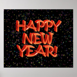 Happy New Year Glassy Red Text Poster