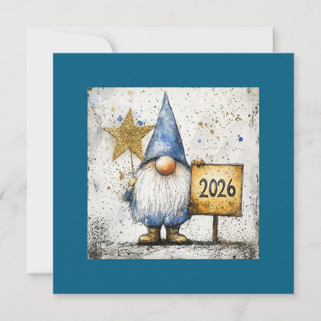 Happy New Year Gnome, 2026, Holiday Card (Front)