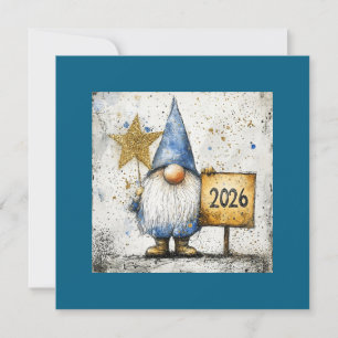 Happy New Year Gnome, 2026, Holiday Card