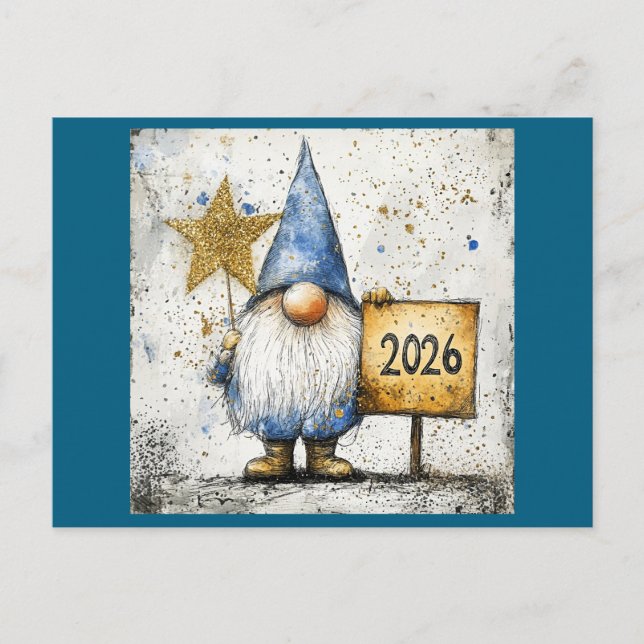 Happy New Year Gnome, 2026, Postcard (Front)