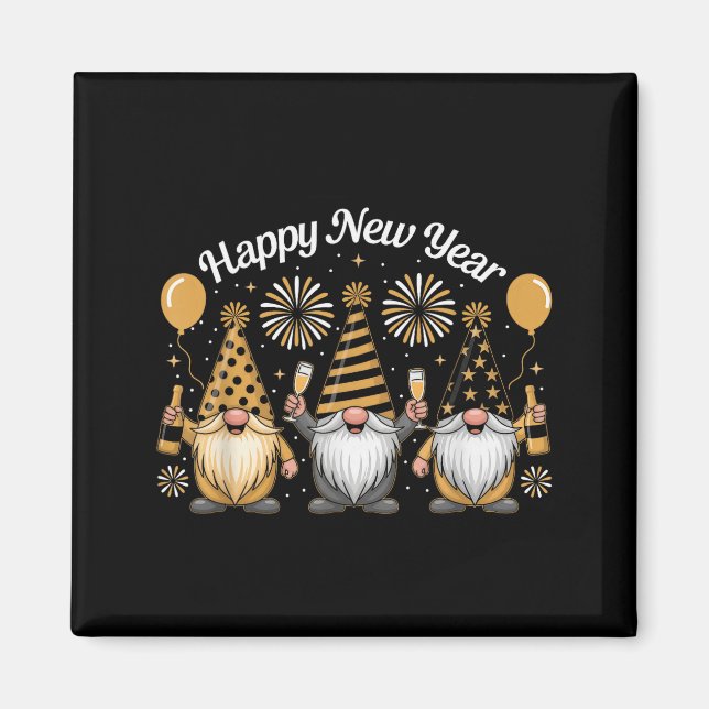 Happy New Year Gnome Confetti Fireworks New Year's Magnet (Front)