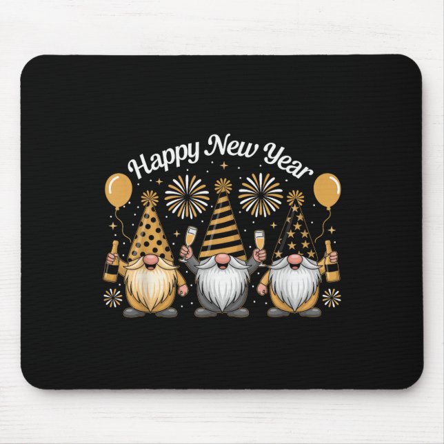 Happy New Year Gnome Confetti Fireworks New Year&#x27;s Mouse Mat (Front)