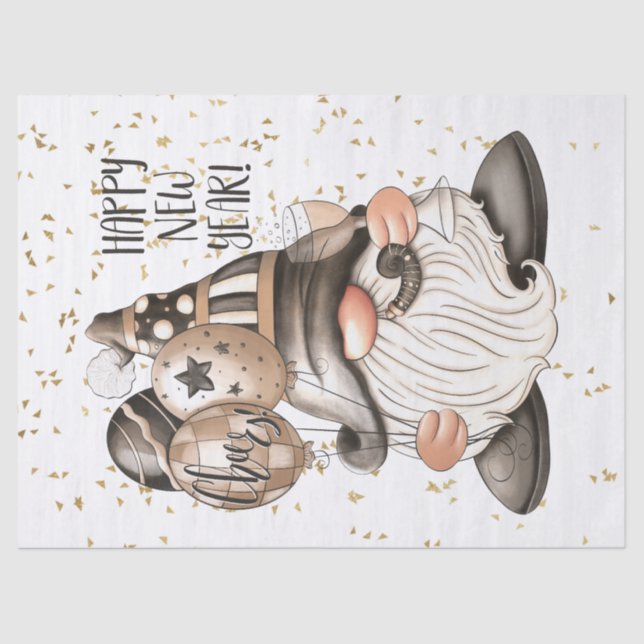 Happy New Year Gnome Tissue Paper (Front)