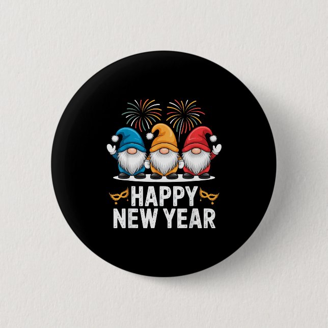 Happy New Year Gnomes For Party Lovers And Festive 6 Cm Round Badge (Front)