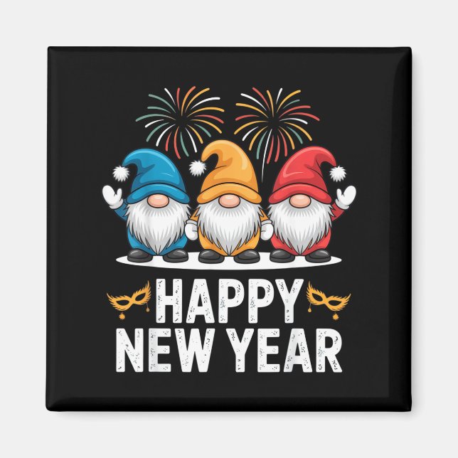 Happy New Year Gnomes For Party Lovers And Festive Magnet (Front)